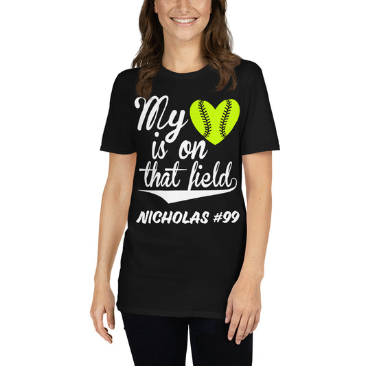 [Customize It] Heart On That Softball Field Premium T-Shirt